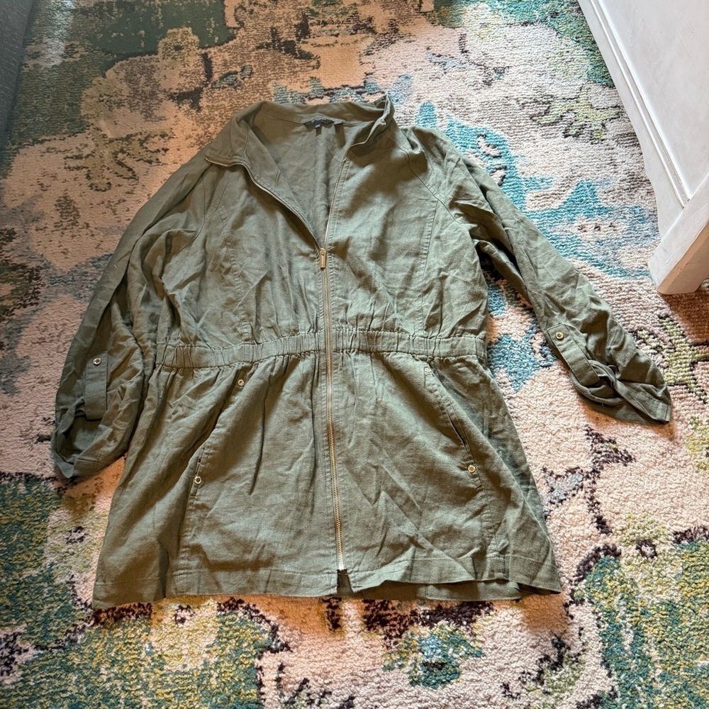 Olive Green Ellen Tracy linen Women's Jacket - Picture 2 of 7